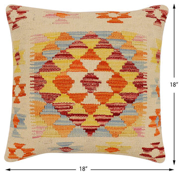 handmade Traditional Pillow Beige Rust Hand-Woven SQUARE 100% WOOL Hand woven turkish pillow2' x 2'